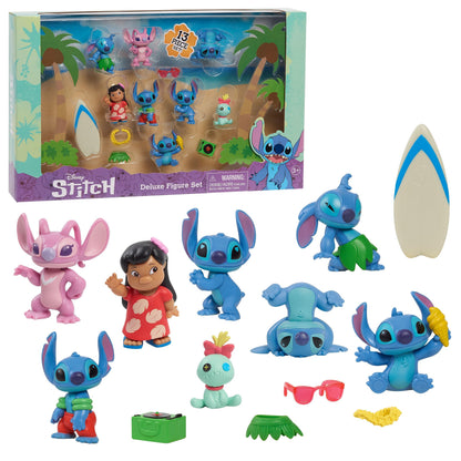 Disney’s Lilo & Stitch Deluxe Figure Set, 13-Piece Set, 2-inch tall Collectible Figurines, Pretend Play, Kids Toys for Ages 3 Up by Just Play