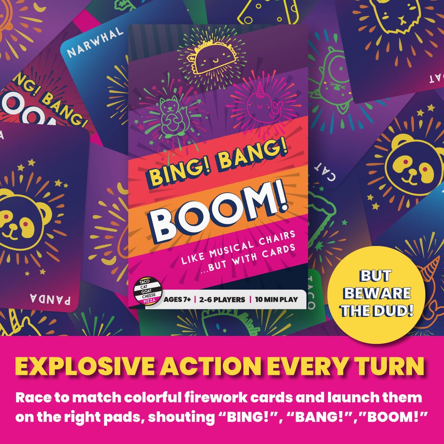 Bing Bang Boom Hilariously Fun Card Game for Family Game Night by Taco Cat Goat Cheese Pizza | Easy to Learn and Play with Fast 10 Minute Rounds | Fun