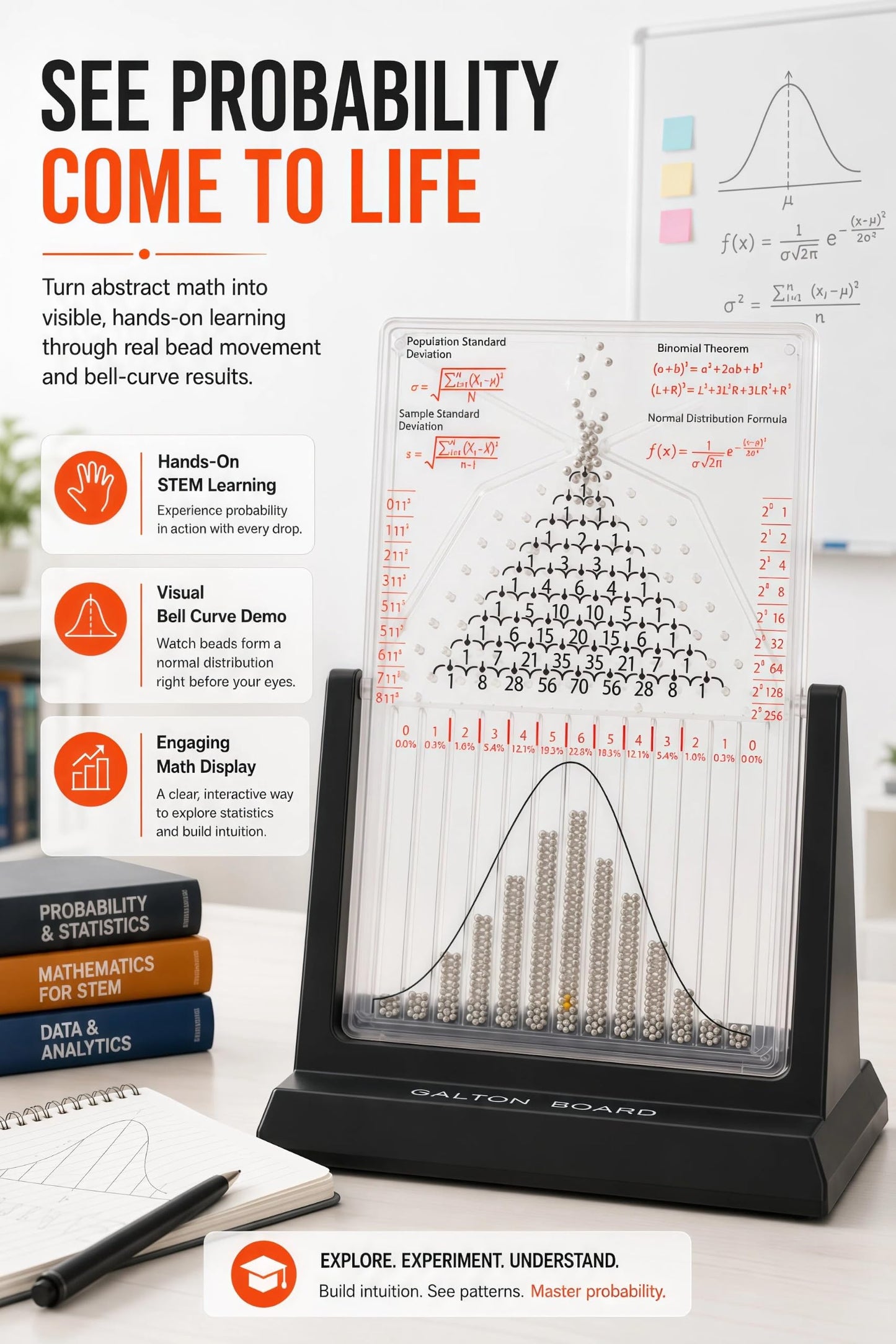 Galton Board | Probability & Statistics STEM Learning Kit for Physics Classrooms | Hands-On Math Teaching Aid with 2800 Steel Beads | Teacher