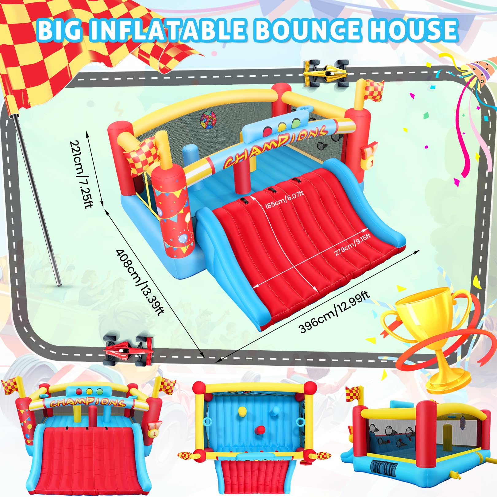 AKEYDIY Big Inflatable Bounce House for Big Kids, Blow up Extra-Wide Slide/Climbing Racing Themes Play Center for Part - Backyard Obstacle Jump Bouncy