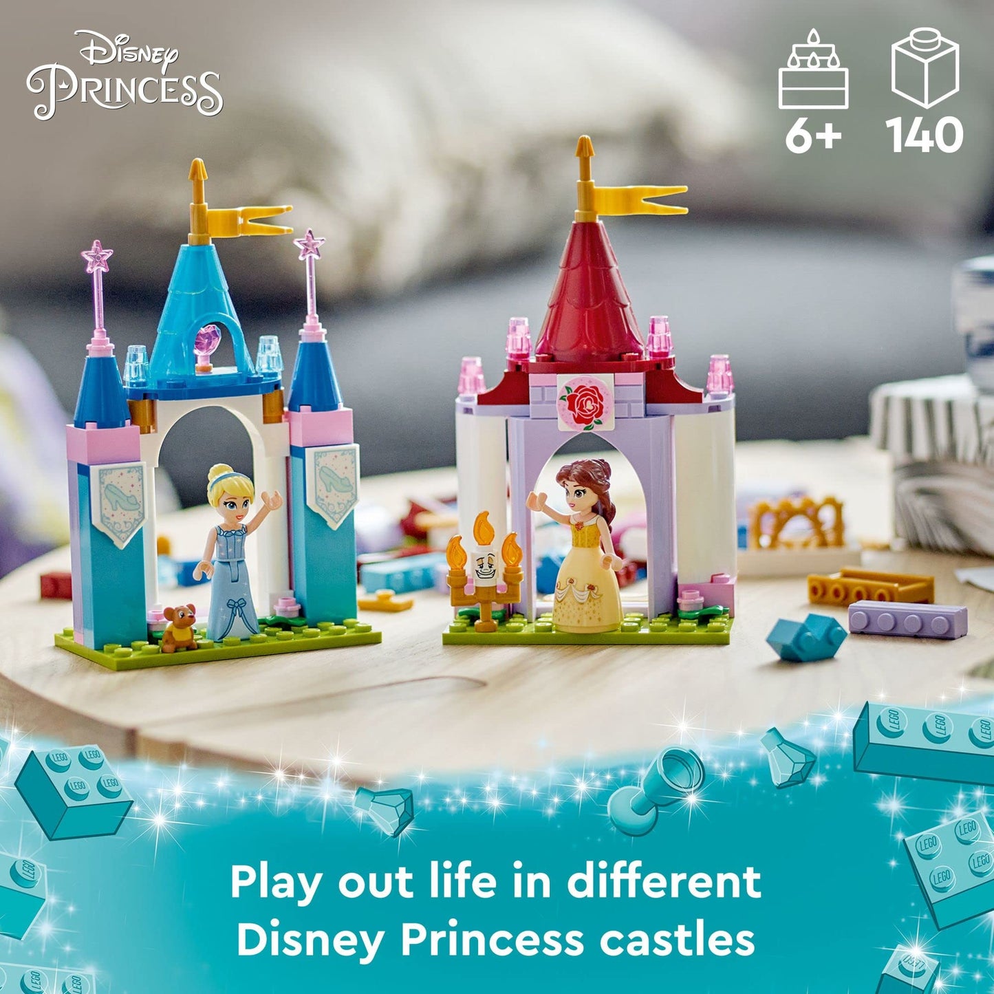 LEGO Disney Princess Creative Castles 43219, Castle Playset with Belle and Cinderella Mini-Dolls and Bricks Sorting Box, Travel Toys for Girls and