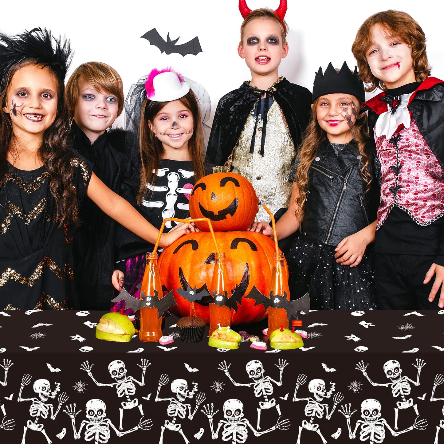 3 Pack Halloween Skeleton Tablecloth, Halloween Tablecloth Party Decorations, Plastic Skull Tablecover Backdrop Background Banner for Haunted House