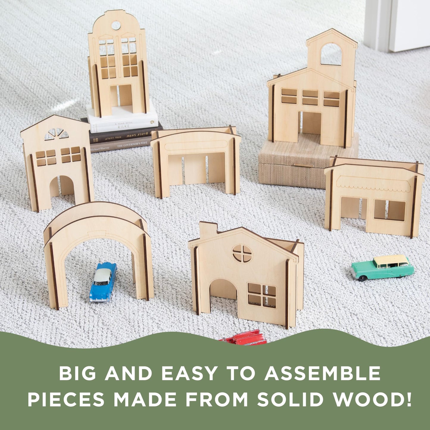MindWare Kindertown Buildings Wooden Montessori Building Set - Building Blocks for Toddlers
