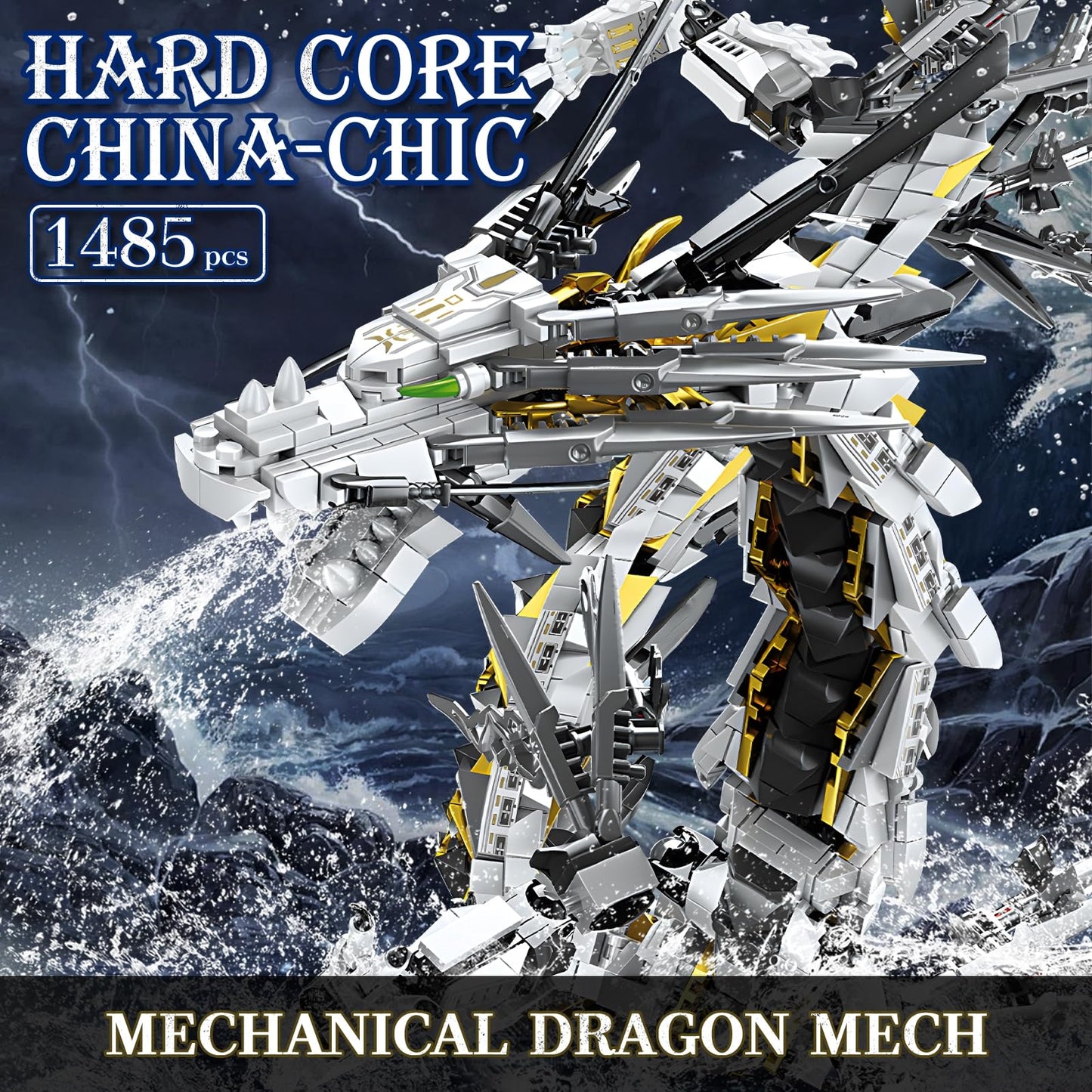 HIGH GODO Dragon Building Blocks Sets for Adults, White Mechanical Dragon Animal Building Model Collectible Display Toys, Cool Creative Gifts