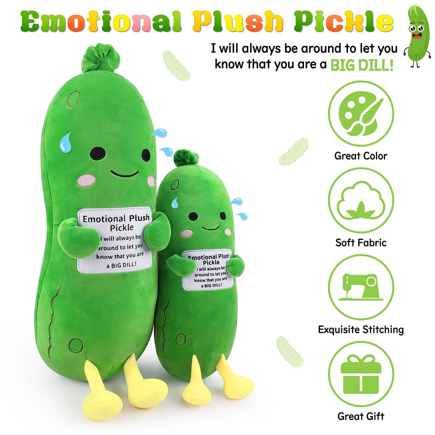 Sprinqdawin Emotional Plush Pickle,Pickle Stuffed Animal-20” Plushies Cucumber Stuffed Animal with Positive Words,Kawaii Plush Toys Birthday