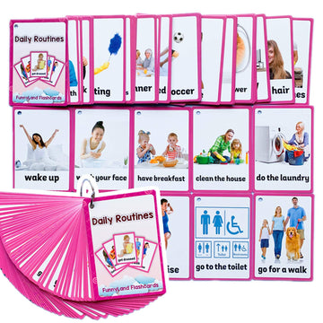 Zwttey 45PCS/Set Daily Routines Kids Gifts English Flash Cards Pocket Card Educational Learning Baby Toys for Children Pre-Kindergarten