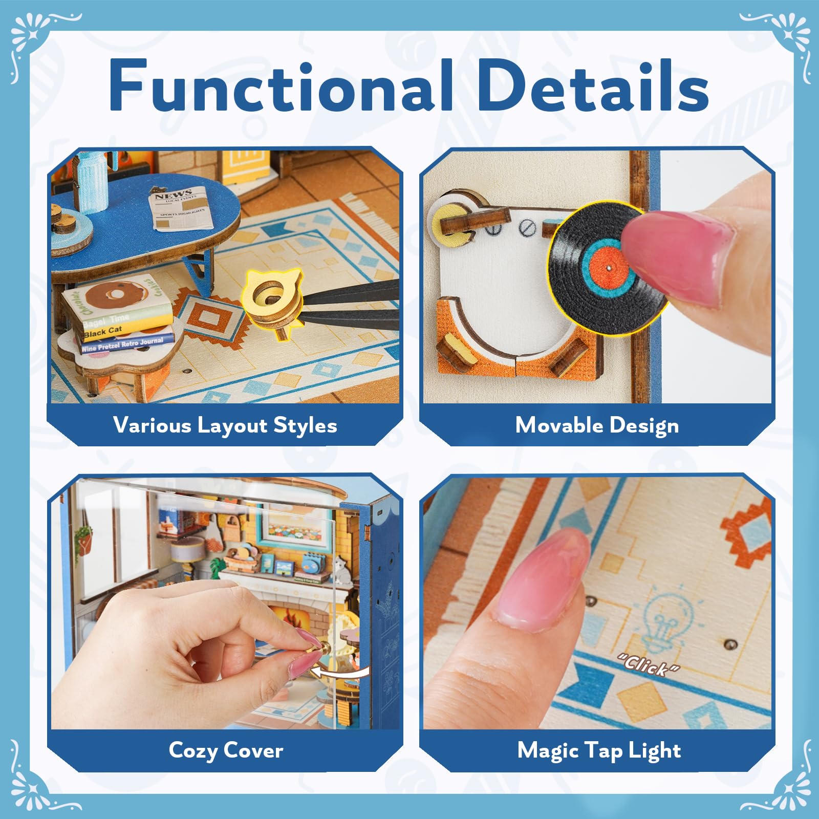 DIY Miniature House Kits-Living Room, 3D Wooden Puzzles with LED Light Tiny House Mini House Building Kit for Adults, Wooden Adults Crafts Home Decor