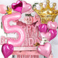 Princess 4th Birthday Party Decorations, 40 inch Large Pink Crown 4 Balloon for Girls’ Princess Royal Birthday Decorations, Party Supplies Favors