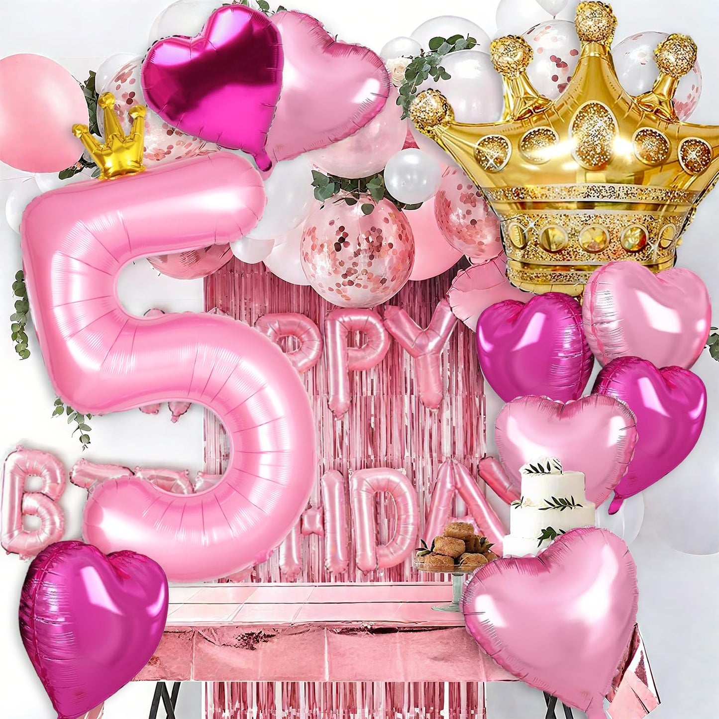 Princess 4th Birthday Party Decorations, 40 inch Large Pink Crown 4 Balloon for Girls’ Princess Royal Birthday Decorations, Party Supplies Favors