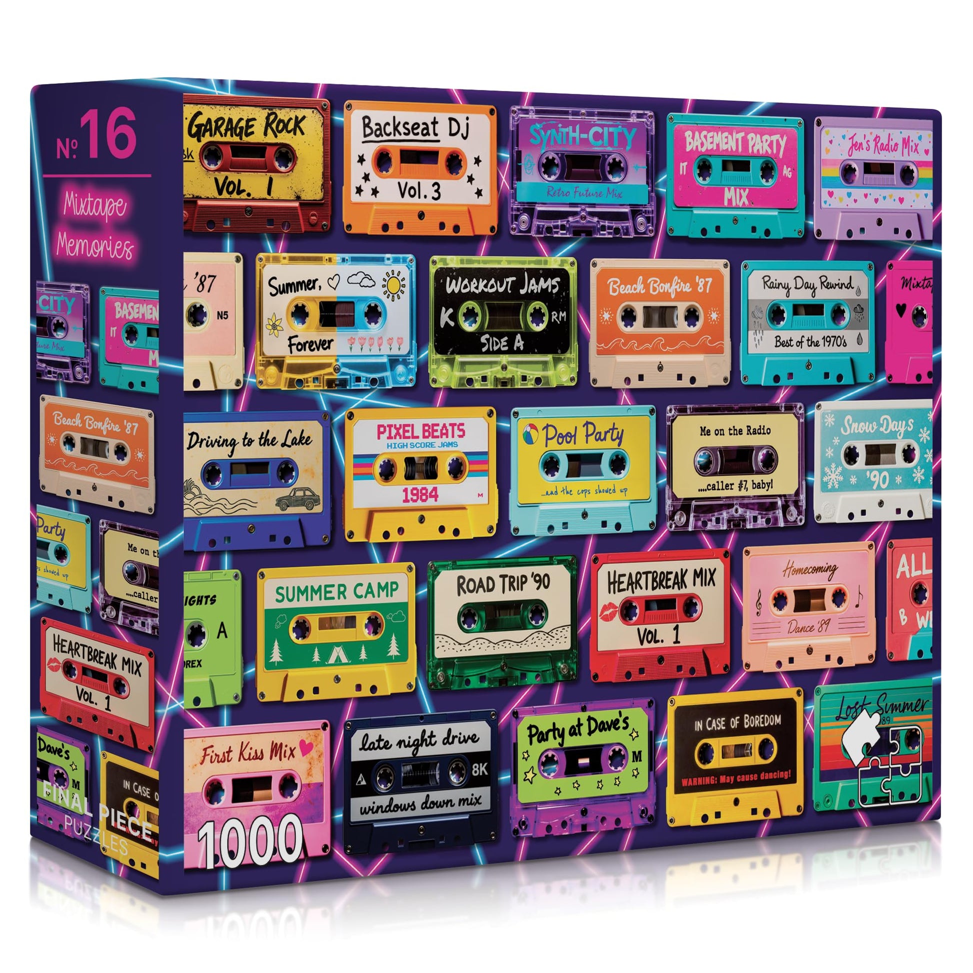 Mixtape Memories (No. 16) - 1000 Piece Retro Jigsaw Puzzle for Adults | Printed in USA | Satin Low-Glare Finish | Random Ribbon Cut | Bonus Poster |