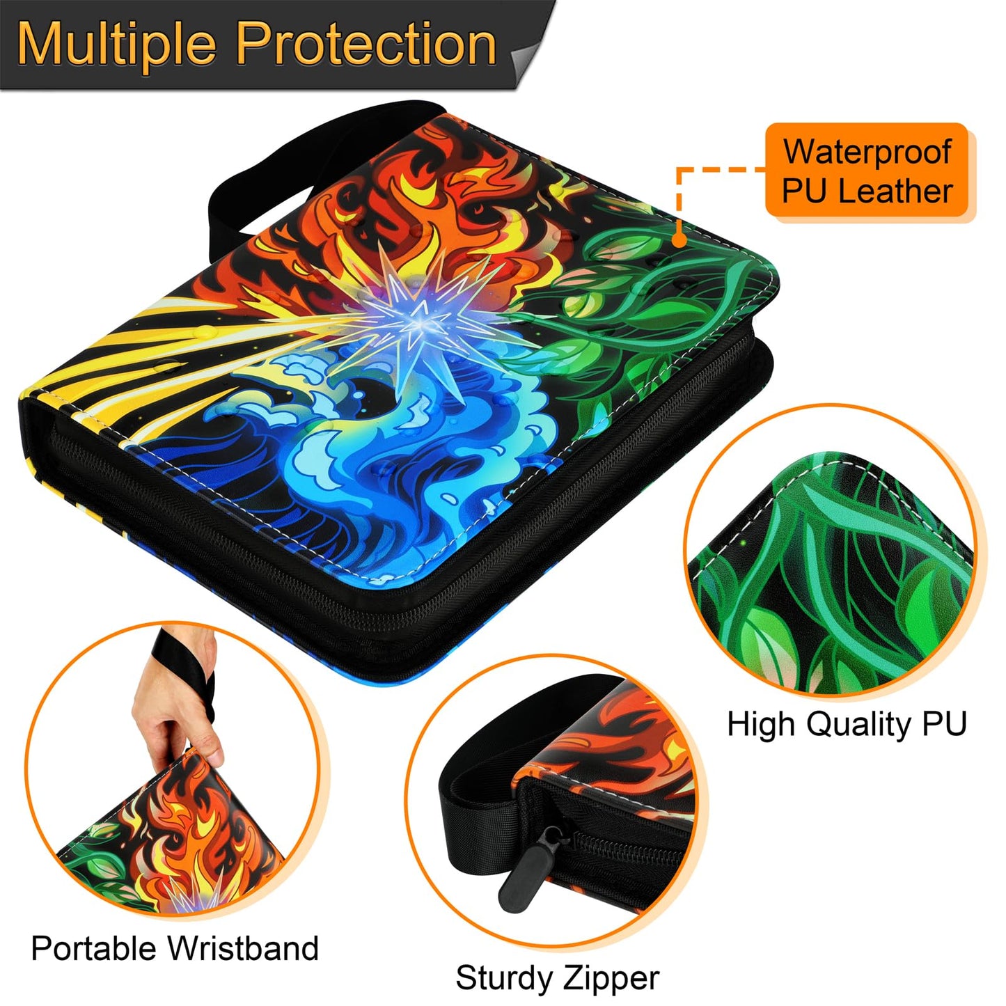 Trading Card Binder, 9 Pocket Card Binder for Cards Display and Storage, Card Holder with 50 Removable Sleeves, Zipper Card Ablum Book Case for
