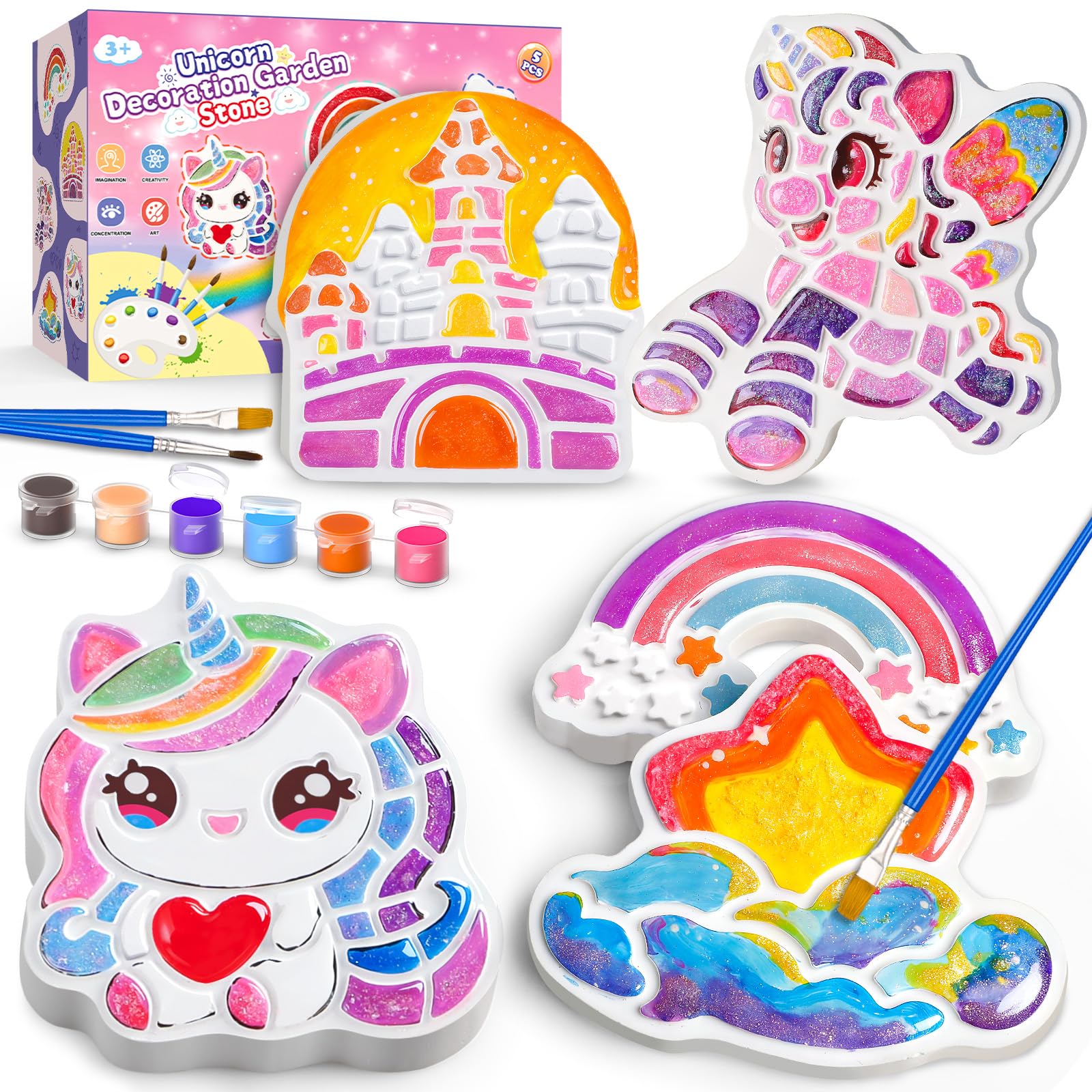 Unicorn Stepping Stones Painting Kits For Kids, Toddler Outdoor Arts And Crafts Garden Decoration Supplies, Paint Craft Kits For Kids Ages 4 5 6 7 8 9