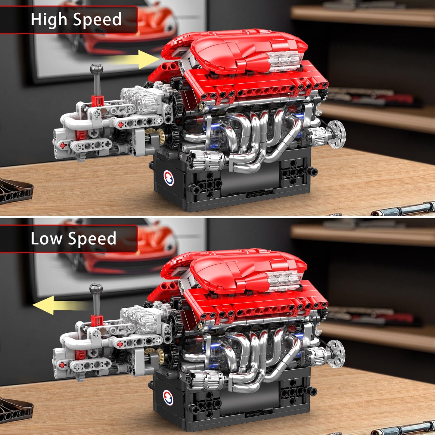 Mould King 10226 V12 Engine Model Kit That Run, 12-Cylinder Supercar Engine Building Blocks Sets with Motor, Building Your Own Supercar Engine Toy