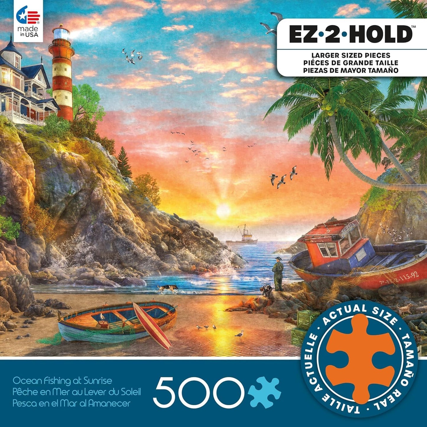 Ceaco - Ocean Fishing at Sunrise - 500 Large Piece Jigsaw Puzzle for Adults