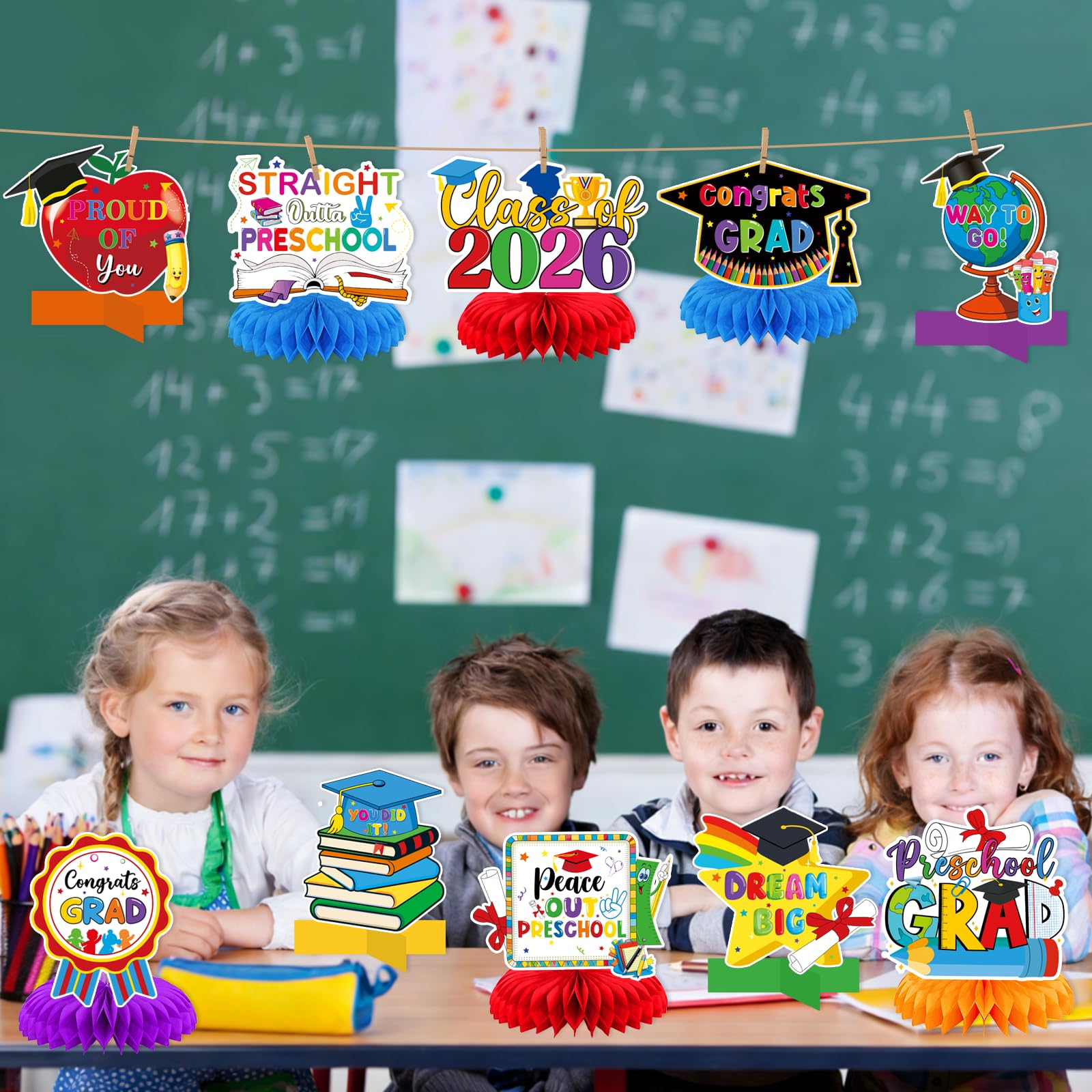 Preschool Graduations Decorations Class of 2026: 12pcs Preschool Graduation Honeycomb Centerpieces Kindergarden Graduation Table Decorations