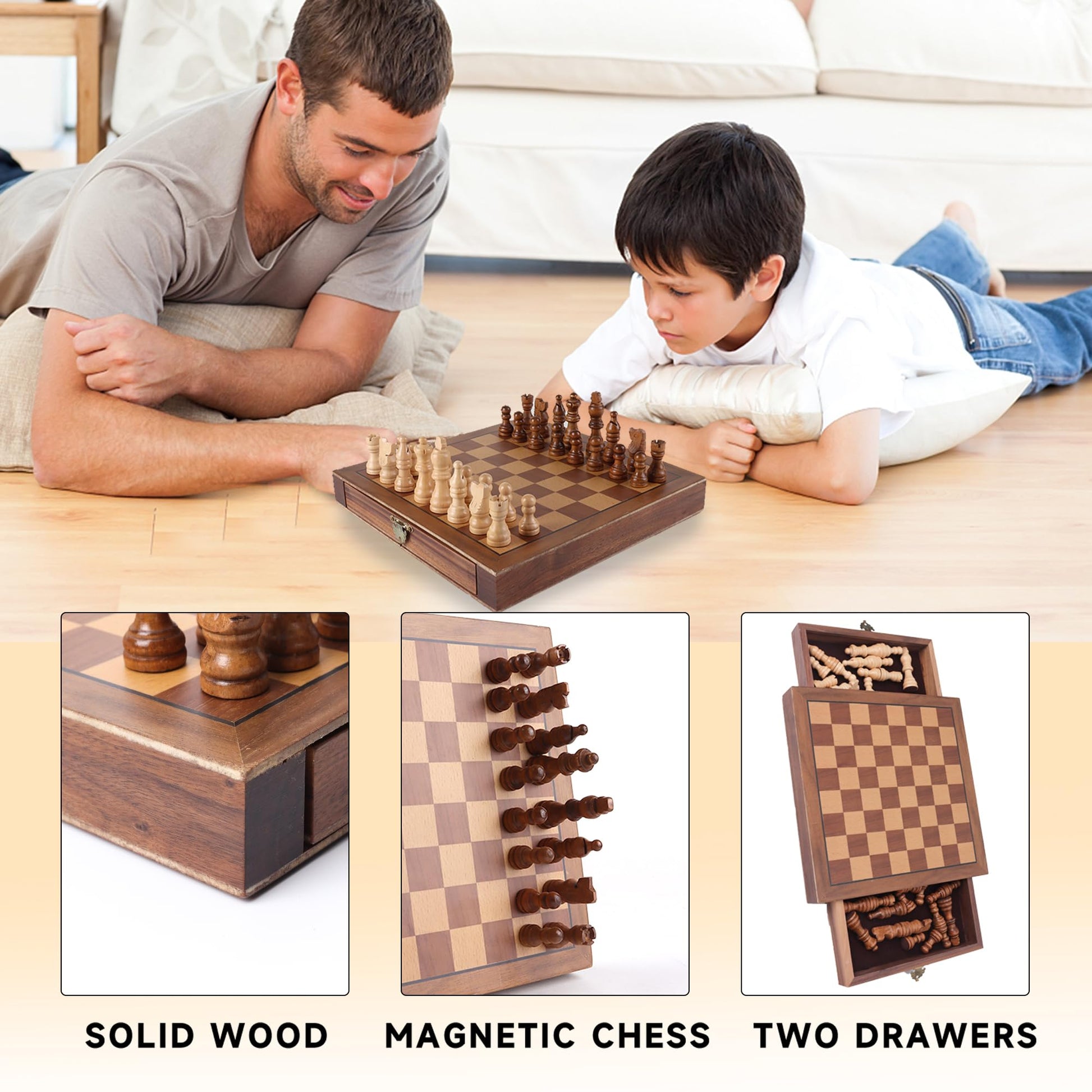 GSE Games & Sports Expert 10" Magnetic Chess Set, Wooden Chess Board Game Set with Drawers, Classic Portable Travel Board Game for Kids & Adults