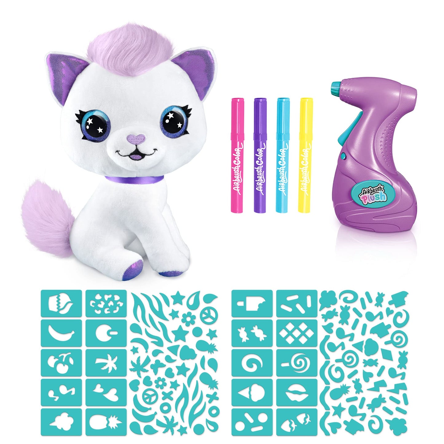 Canal Toys Personalize Airbrush Plush Large Kitty! Decorate, wash, Repeat! Customize Your own Spray Art Plush with Markers, Battery Powered Airbrush