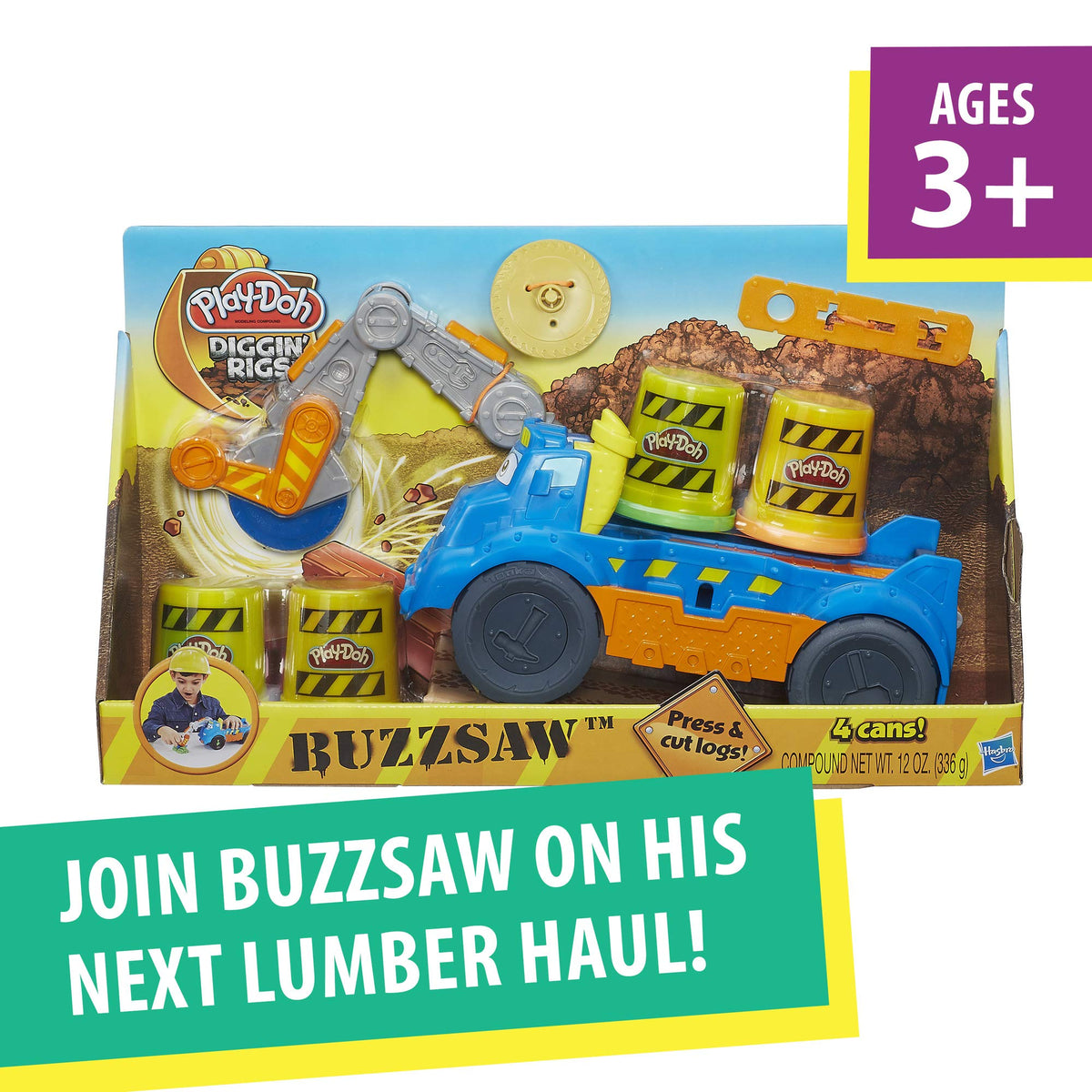 Play-Doh Buzzsaw Logging Truck Toy with 4 Non-Toxic Colors, 3-Ounce Cans (Amazon Exclusive)
