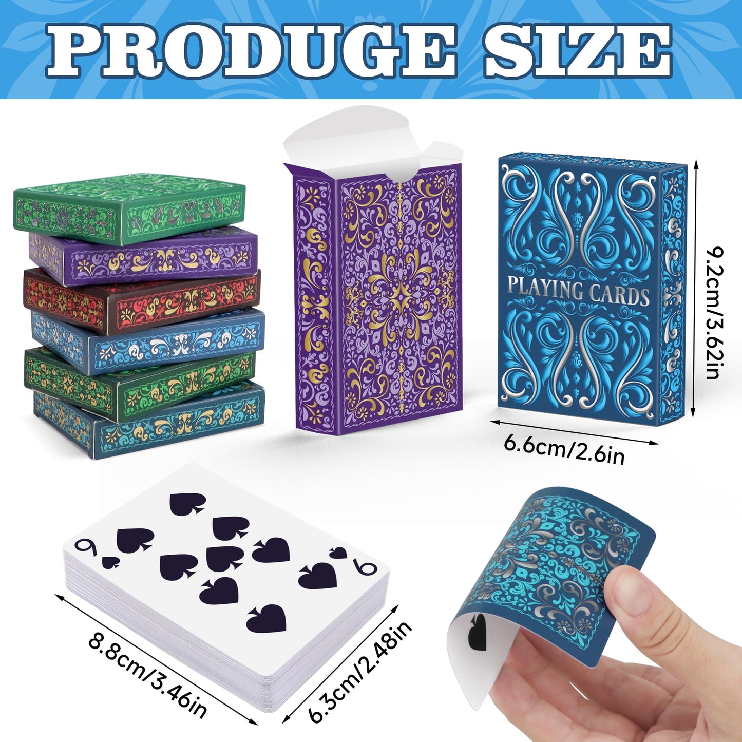 Playing Cards 12 Pack, Decks of Cards, Poker Size Standard Index Deck in 6 Unique Colors, Playing Cards Bulk for Family Game Night, Blackjack