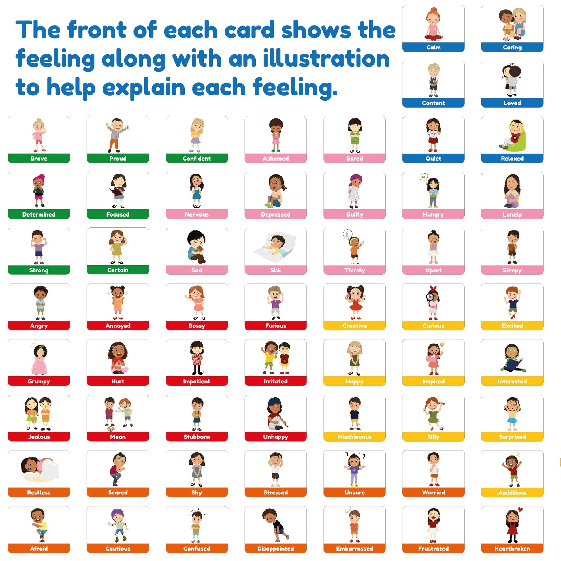 Emotion Cards for Kids, Feeling Cards Game | 60 Emotion & Feeling Flash Cards for Kids | Learn Feelings and Needs Cards | Teach Mixed Emotions