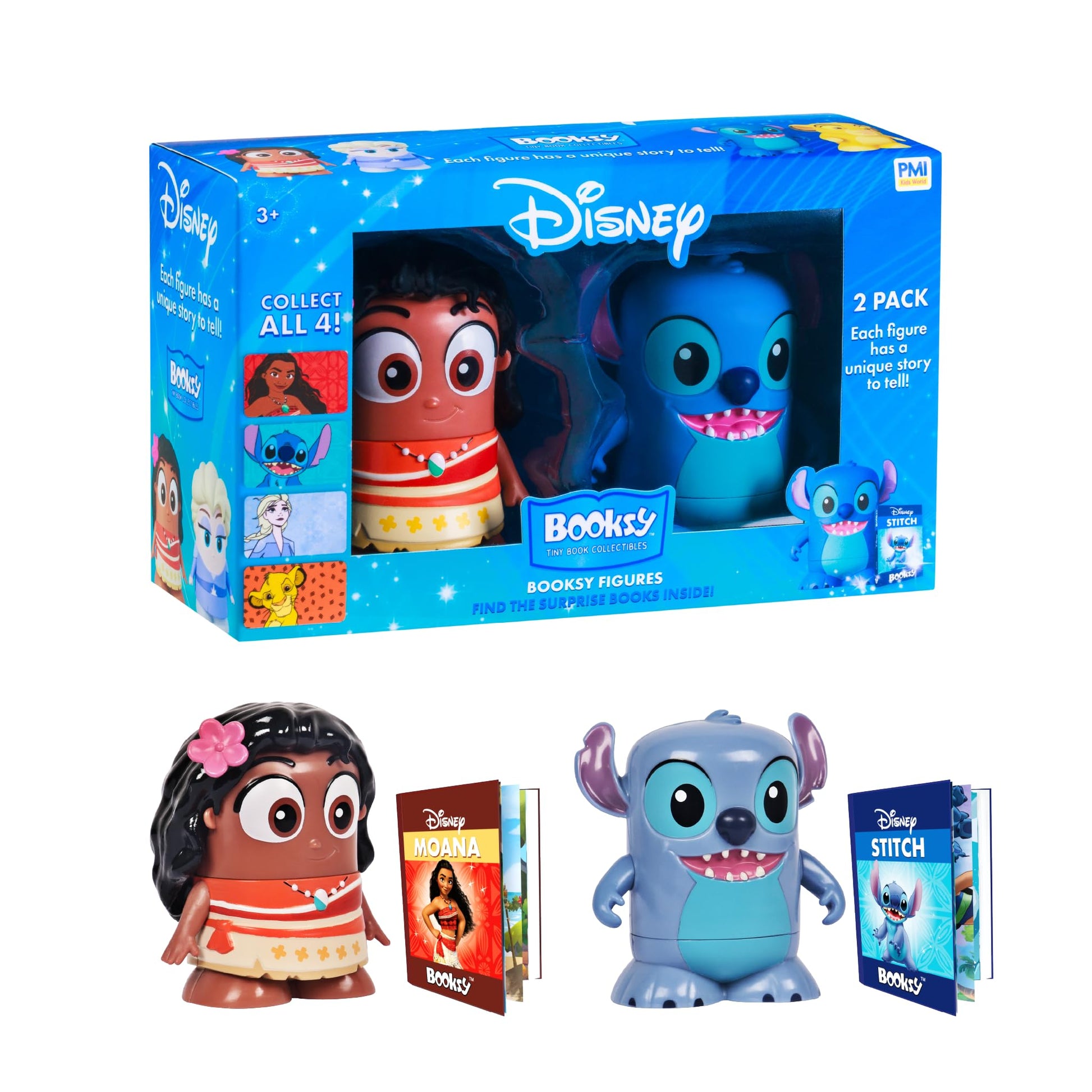 P.M.I. Disney Stitch & Moana Collectible Figures with Hidden Storybooks - 2-Pack Toys for Girls Boys Ages 3-8, Officially Licensed by Disney
