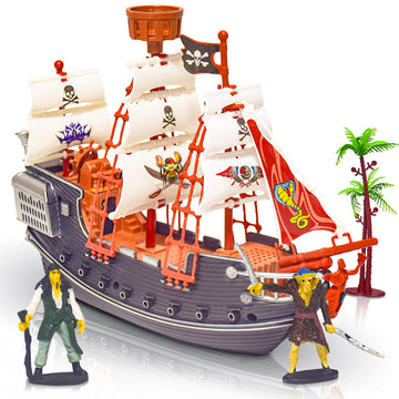 ArtCreativity 10" Pirate Boat Playset, Ship Toy with 2 Pirate Action Figures & Tree, Fun Party Favor and Summer Toy for Boys