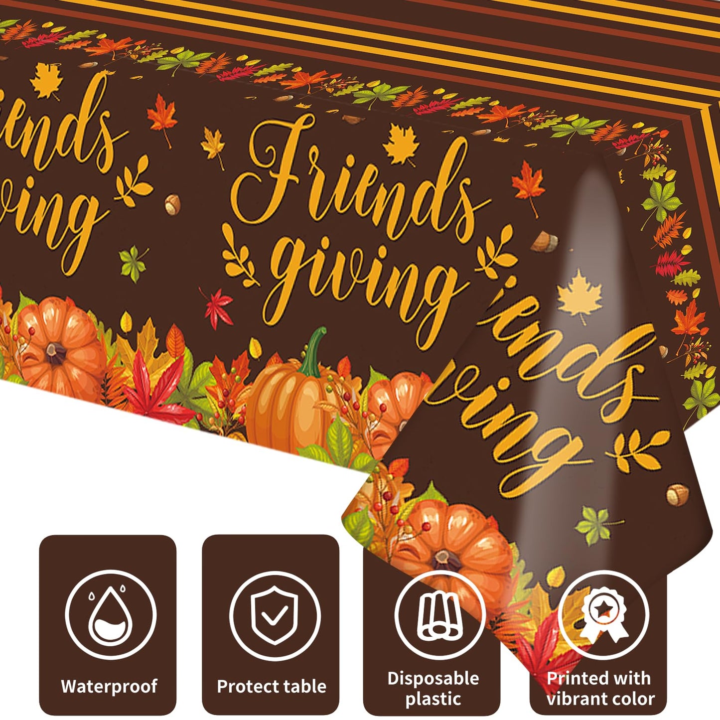 Ertyjikg 3PCS Large Friendsgiving Party Decorations Tablecloths Disposable Plastic Rectangle Friendsgiving Tablecloth for Thanksgiving Party Supplies