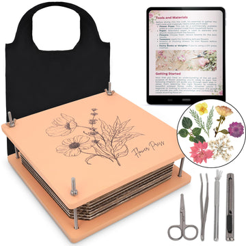Wooden Flower Press - Durable Bolt Lock Design Complete Pressing Kit w/White Absorbent Sheets, Ebook Guide & More - 10 Layers for Drying & Preserving