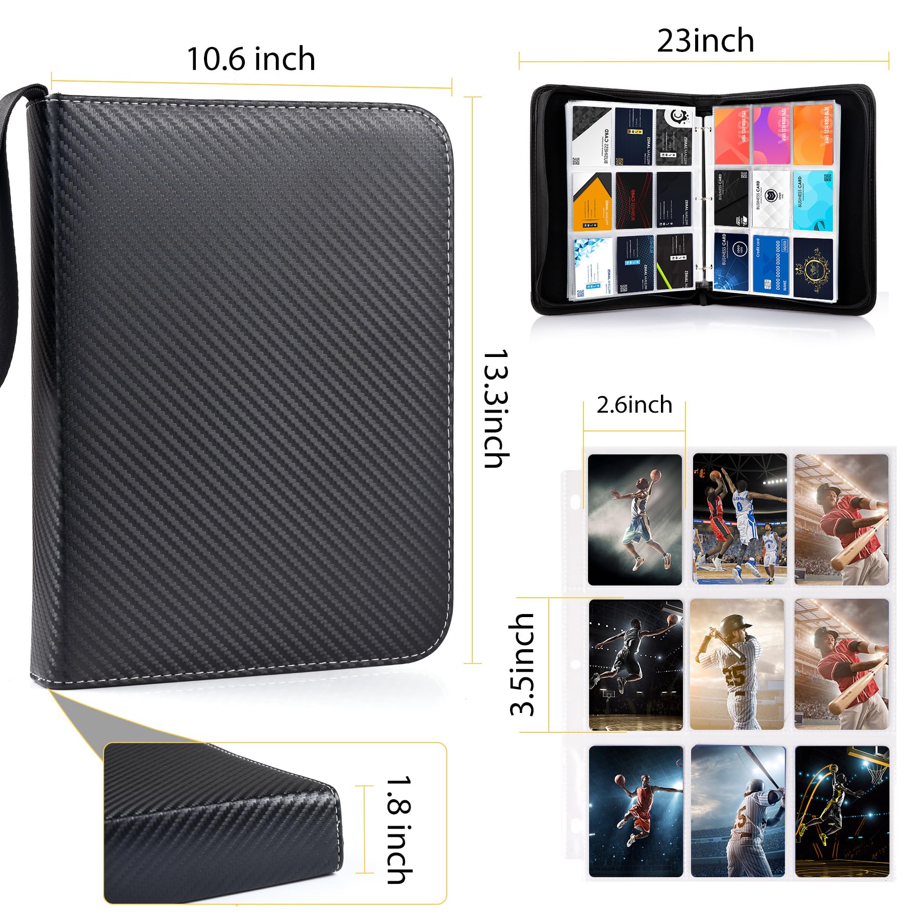 WOT I Trading Card Binder, 900 Pockets Sleeves with Zipper, Double Sided Pockets Card Holder Carry Case for Baseball Card, Football Card