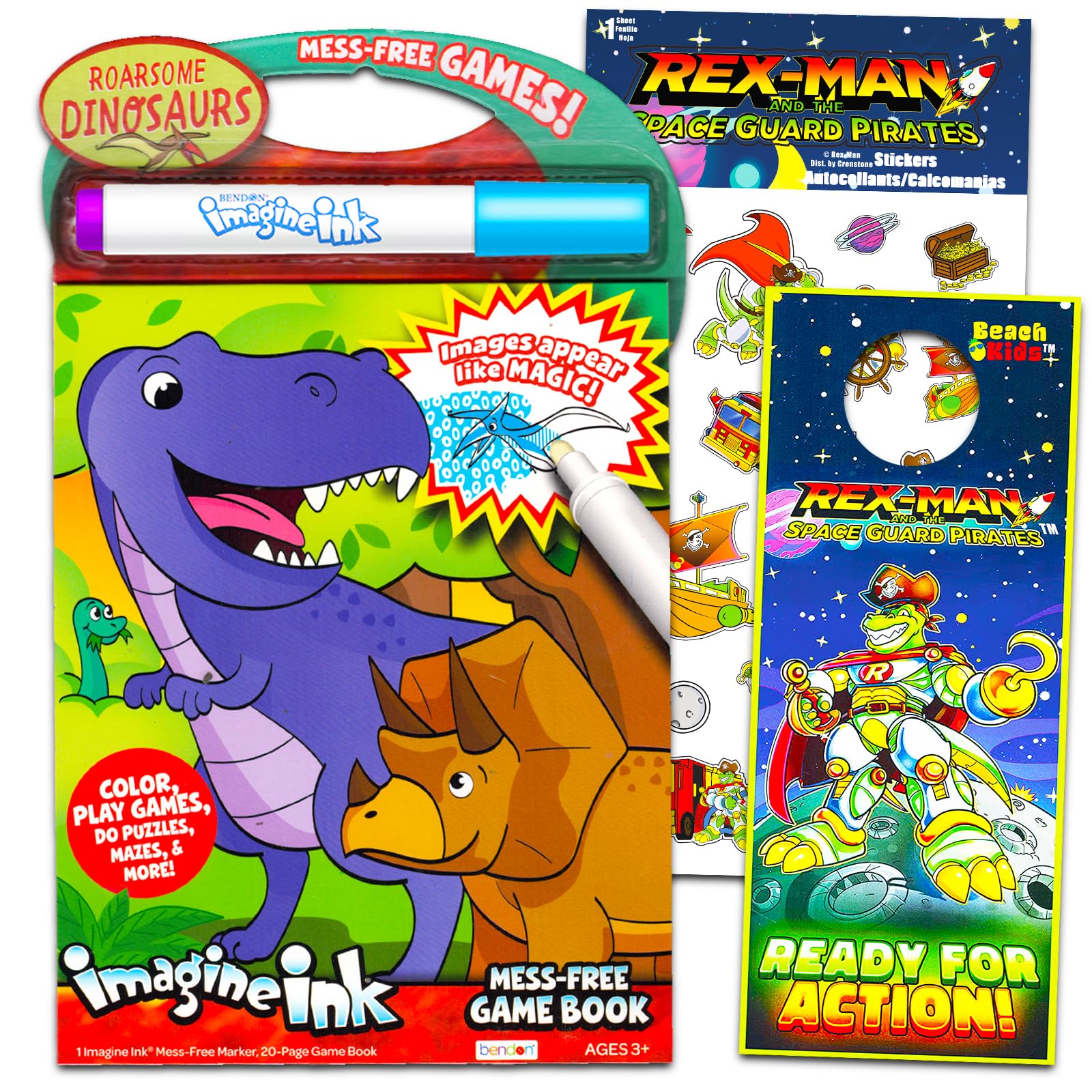 Dinosaur Imagine Ink Activity Pad - Bundle with 20 Page Dinosaur Mess-Free Imagine Ink Coloring Book, Stocking Stuffers for Boys, Toddlers 3+ Plus