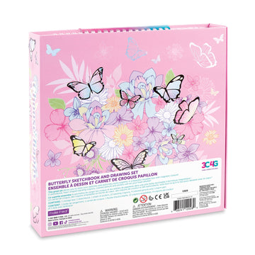 3C4G Butterfly Sketchbook & Drawing Kit - Art Set for Kids & Teens w/Crayons, Colored Pencils, Pen & Storage Box - Childrens Art Supplies - Art