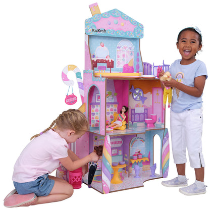 KidKraft 20242 Wooden Doll House Candy Castle Toy Set with Unicorn Llama Figure and Ice Cone Lift for Dolls, Toy for Children from 3 Years