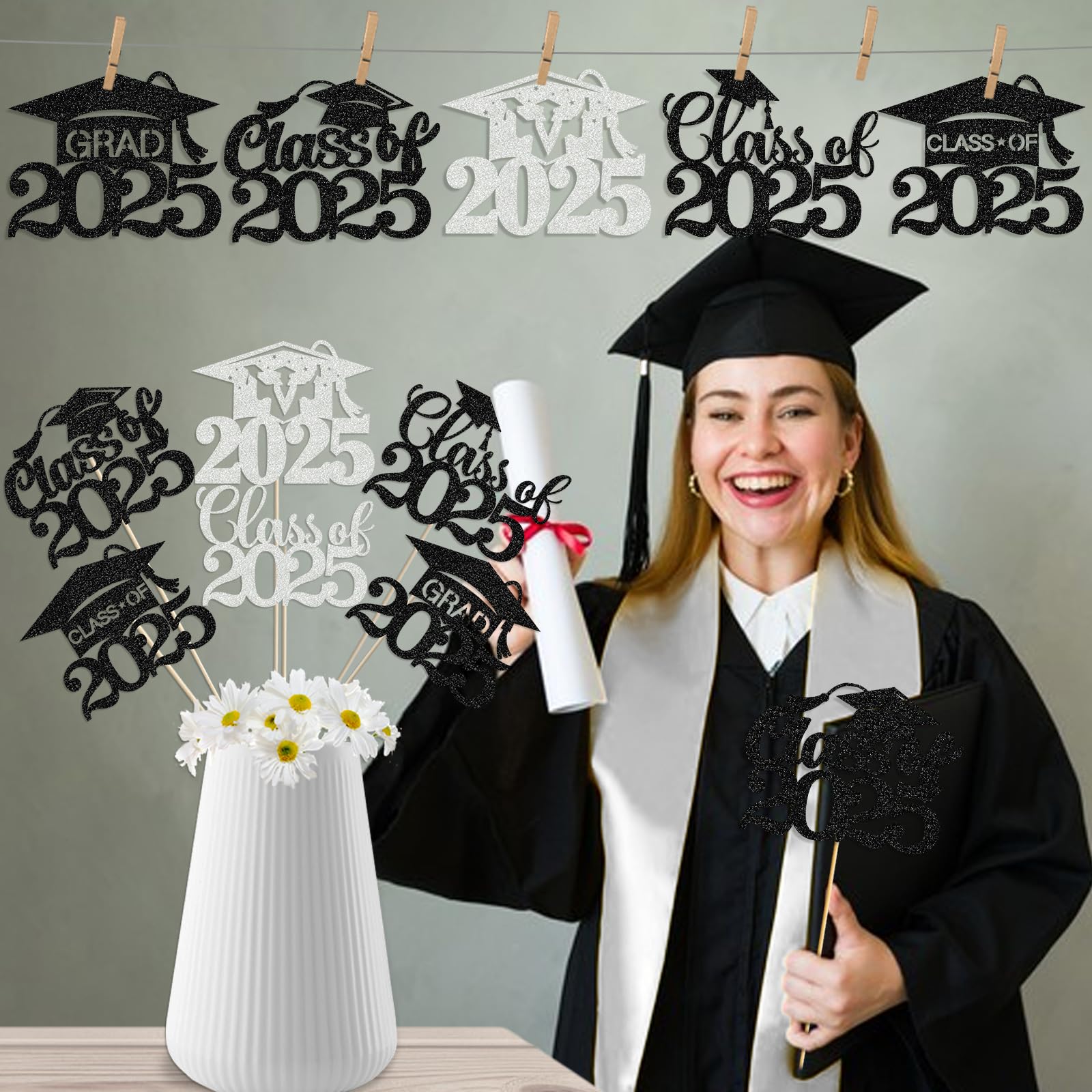 Black Sliver Graduation Table Decorations Graduation Centerpieces for Tables 2025 Graduation Decorations Class of 2025 Graduation Party Centerpieces