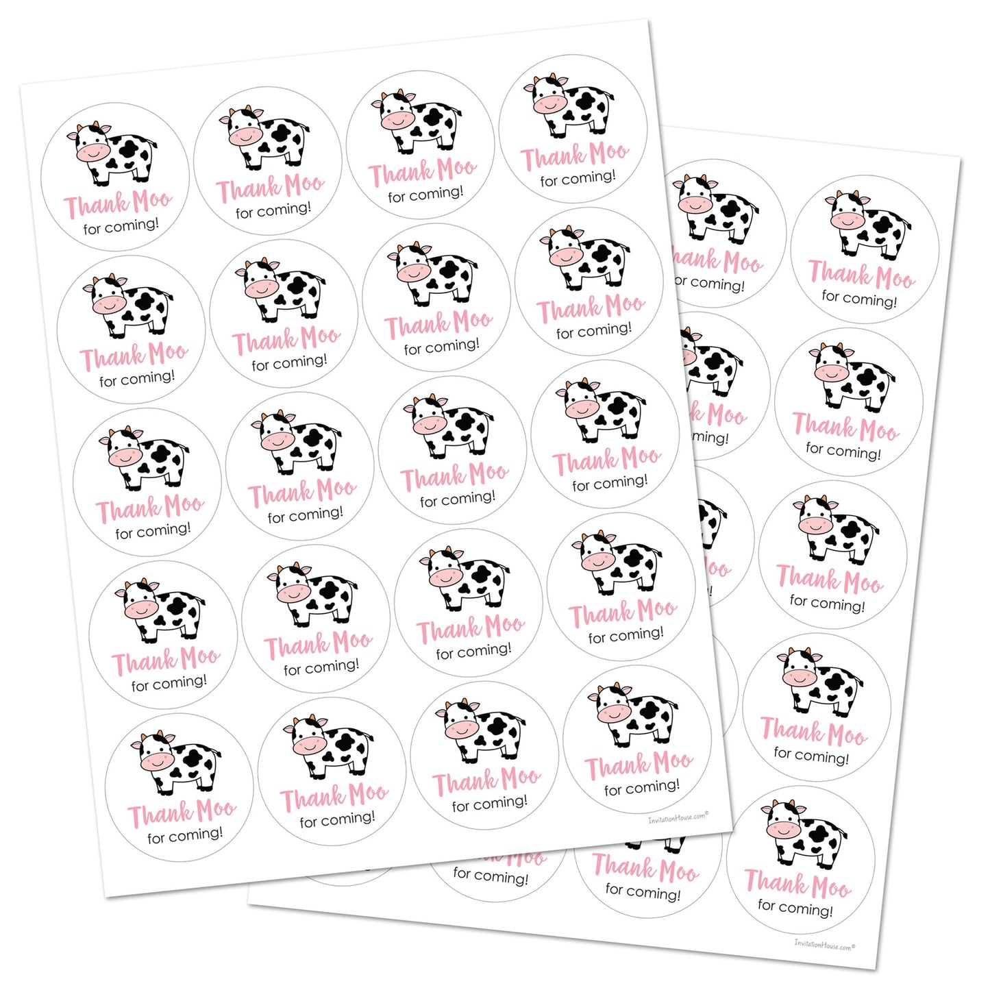 Cow Thank You Favor Stickers - 2"" Round - Set of 40