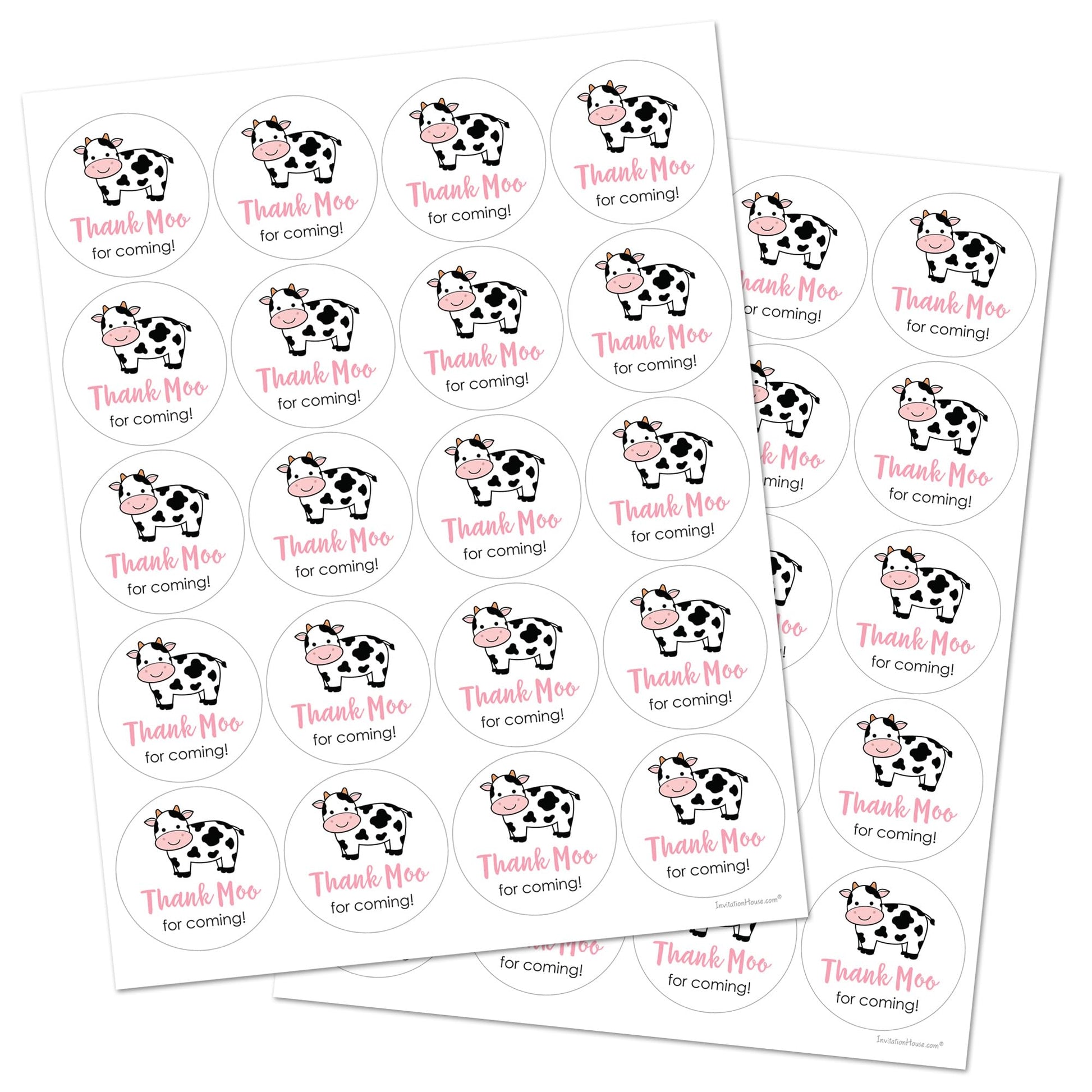 Cow Thank You Favor Stickers - 2"" Round - Set of 40