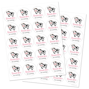 Cow Thank You Favor Stickers - 2"" Round - Set of 40