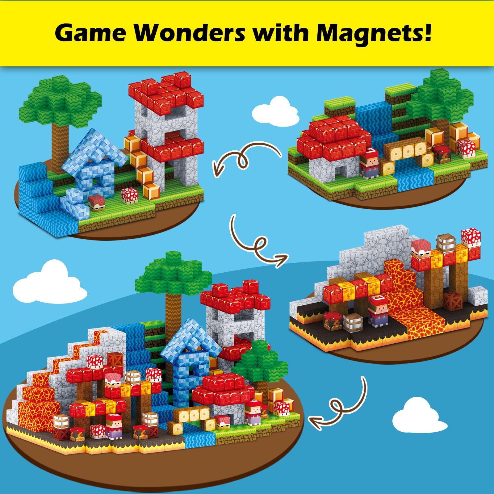 TENYEAH Magnetic Blocks Game - Build Mine Magnet Video Game World Adventure Set for Toddler, Super Bro Magnetic Set Elements Toys Gift for Boys