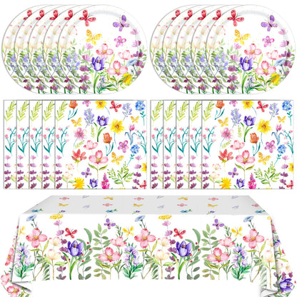 41 PCS Wildflower Party Decorations Floral Theme Disposable Tableware floral paper plates Napkin Tablecloth Floral Party Decorations for Wedding Tea