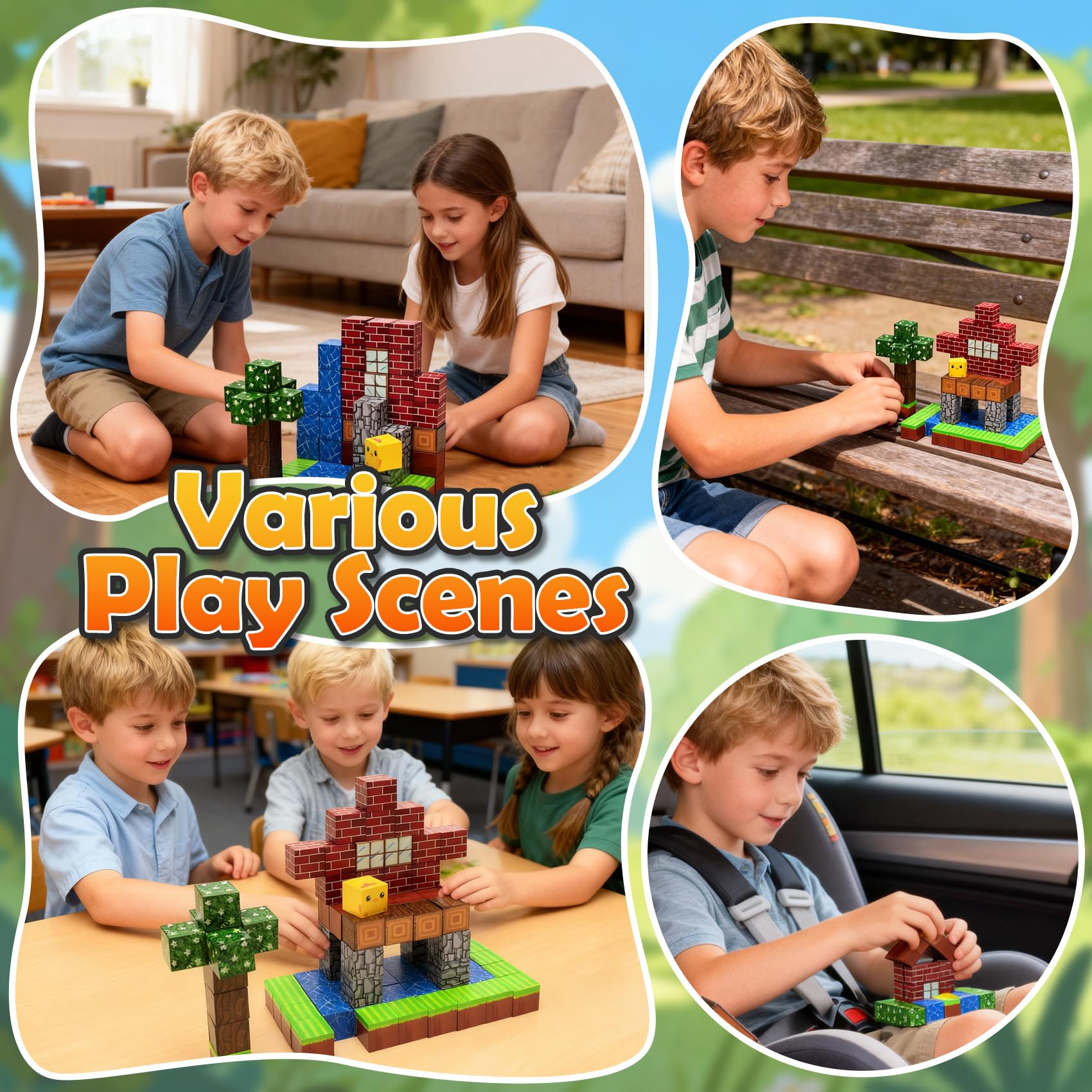 76PCS 0.8in Magnetic Blocks, Magnetic Tiles Kids Build Cubes?STEM Sensory Montessori Toys with Storage Bag, Build the 3D Forest World Set, Holiday