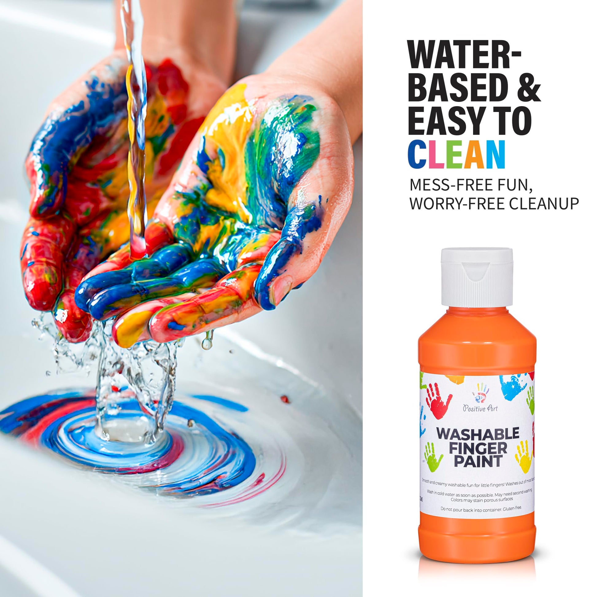 Washable Finger Paint for Kids (6 Colors, 4 fl oz Each) Made in USA - Non-Toxic, Easy Soap-and-Water Cleanup, Smooth Creamy Texture - Toddler