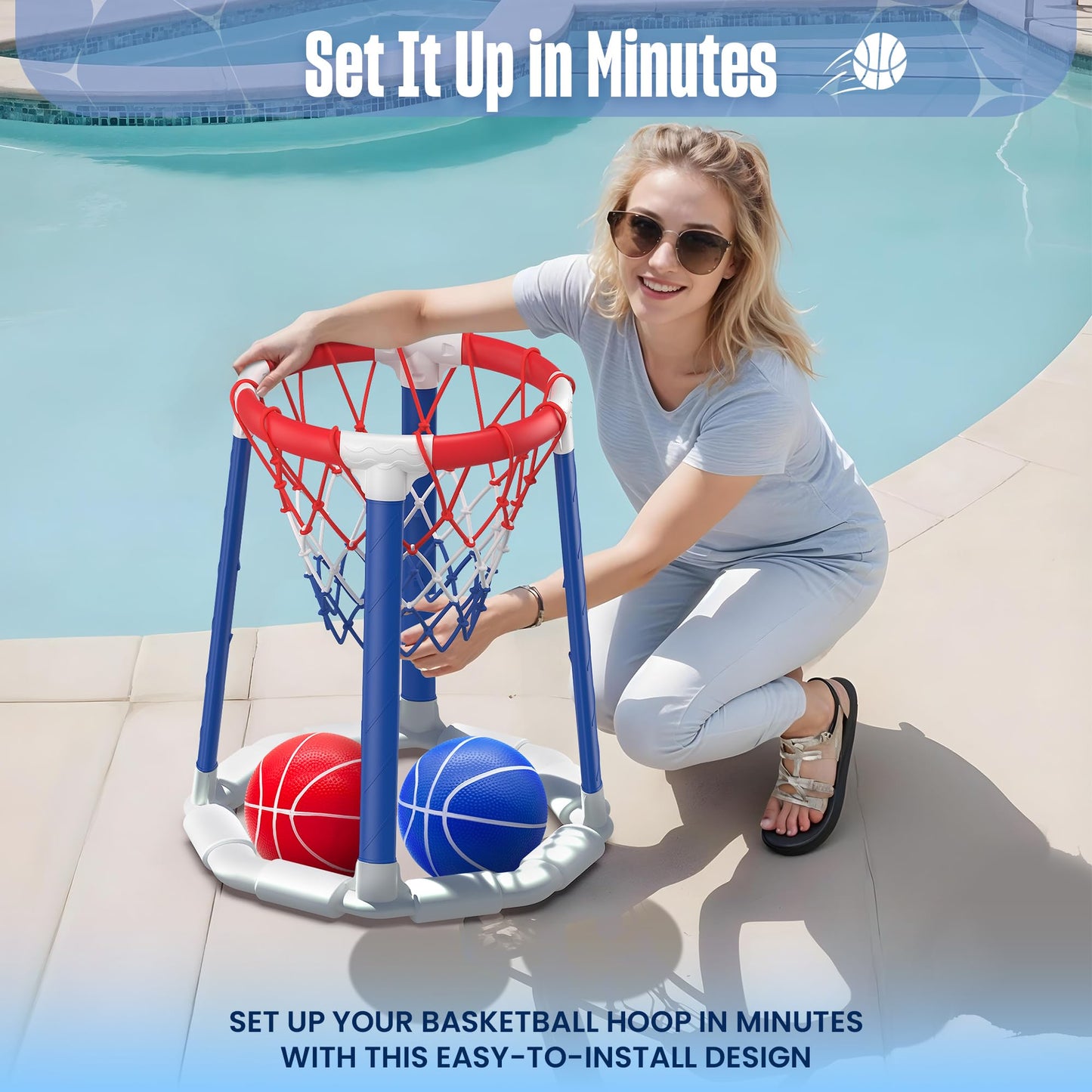 CHMYWJ Pool Basketball Hoop Pool Games Pool Toys with 2 Basketballs Floating Basketball Hoop for Pool for Kids & Adults Indoor Outdoor
