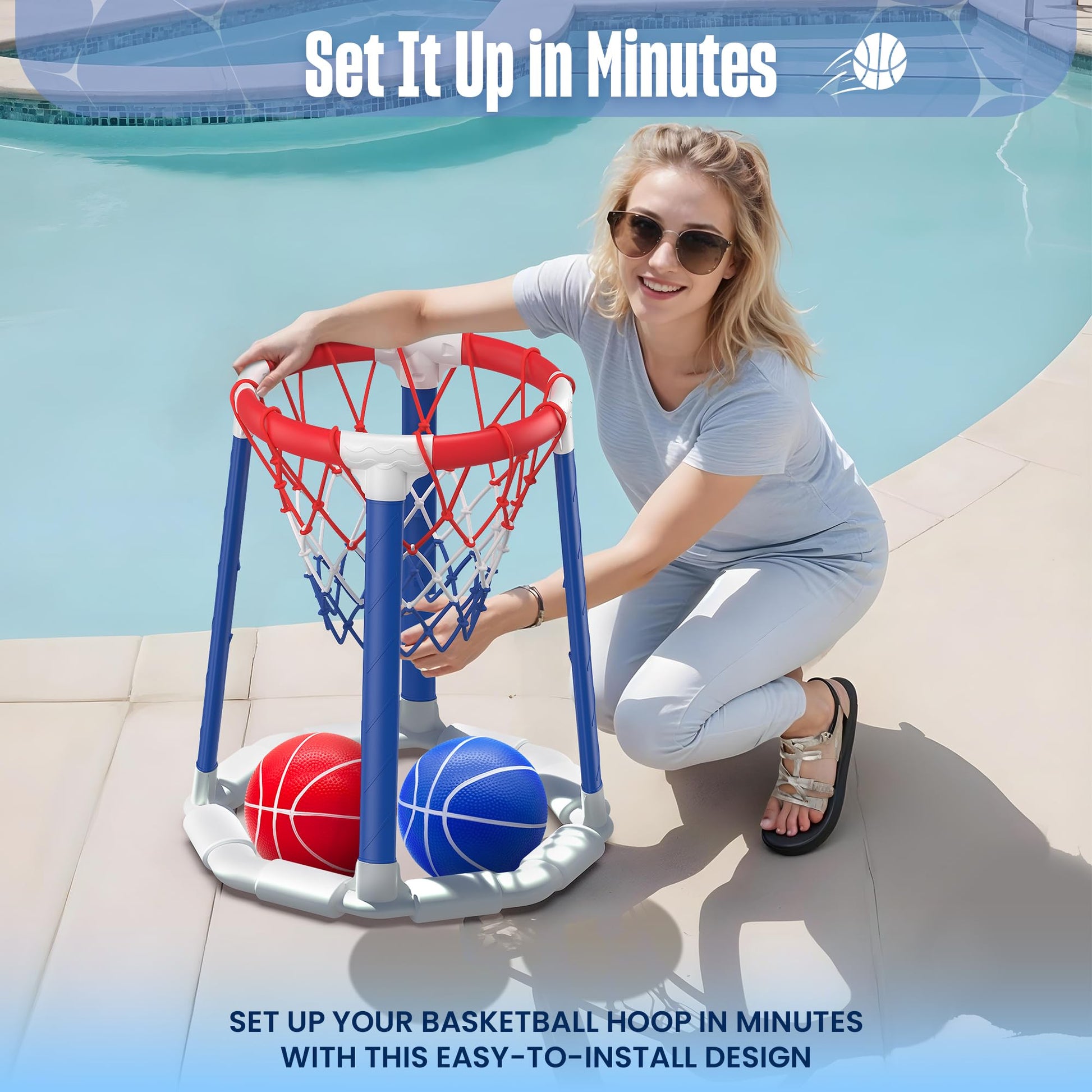 CHMYWJ Pool Basketball Hoop Pool Games Pool Toys with 2 Basketballs Floating Basketball Hoop for Pool for Kids & Adults Indoor Outdoor