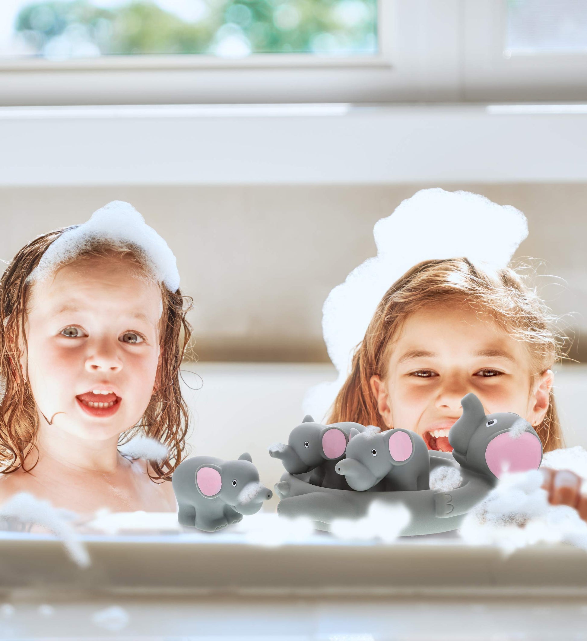 DolliBu Elephant Family Animal Bath Squirters 4 Piece Bath Toy Set, Children Bath Toys for Bathtime & Water Fun, Girls & Boys Floating Rubber Squirt