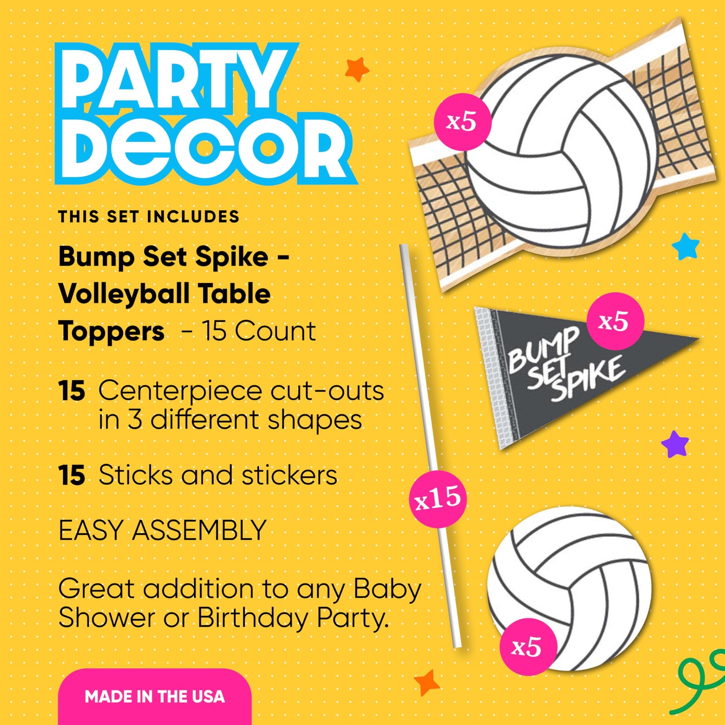 Big Dot of Happiness Volleyball Centerpiece Kit - Sports Theme Party Table Decorations - Double-Sided Premium Cardstock Birthday Table Toppers
