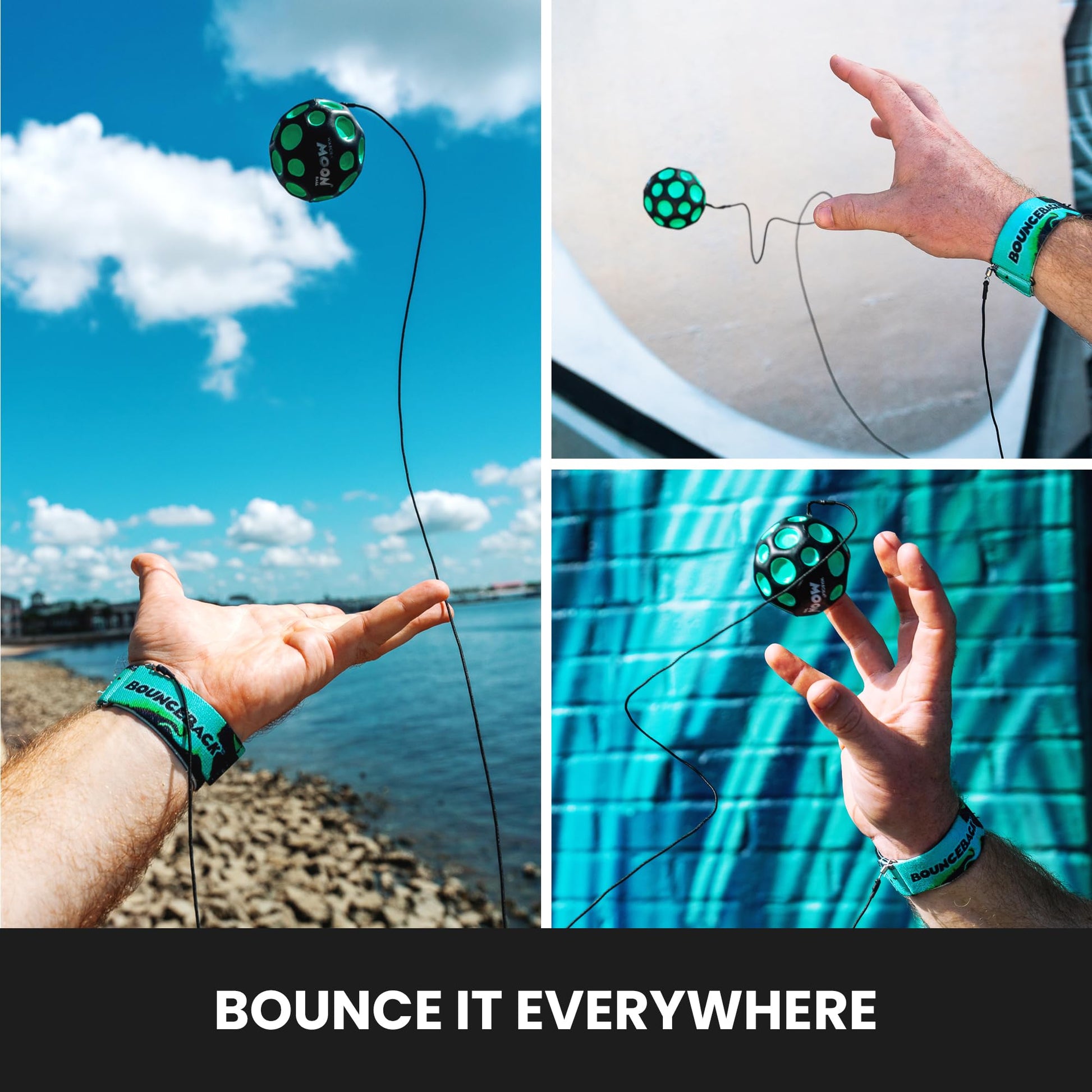 Waboba Bounceback Returning Black and Blue Moon Ball Hyper Bouncy Balls
