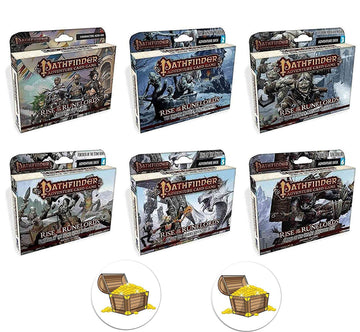 Pathfinder Bundle of All 6 Adventure Card Game Rise of The Runelords Expansion Decks Plus 2 Treasure Chest Buttons
