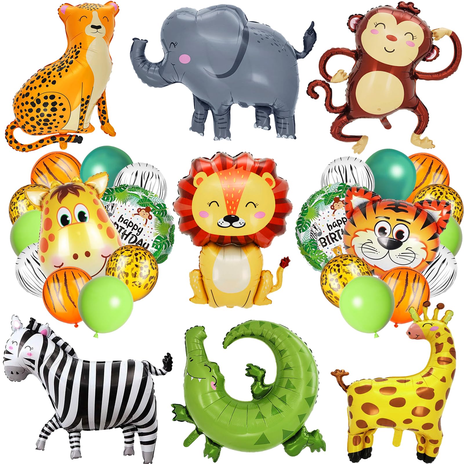 40 PCS Safari Jungle Animal Balloons Wild One Birthday Decorations Various Jungle Animal Balloons Monkey Elephant Zebra Leopard for Kids Safari Baby