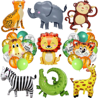 40 PCS Safari Jungle Animal Balloons Wild One Birthday Decorations Various Jungle Animal Balloons Monkey Elephant Zebra Leopard for Kids Safari Baby