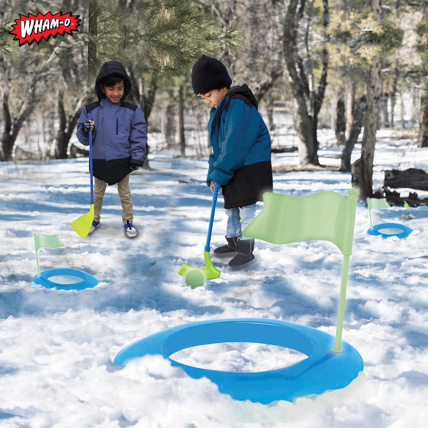 Wham-O Winter Outdoor Snow Golf Game Set for Kids and Adults, Backyard Golf Set for Fun Winter Activity, Includes 2 Golf Balls, 2 Golf Clubs, and 3