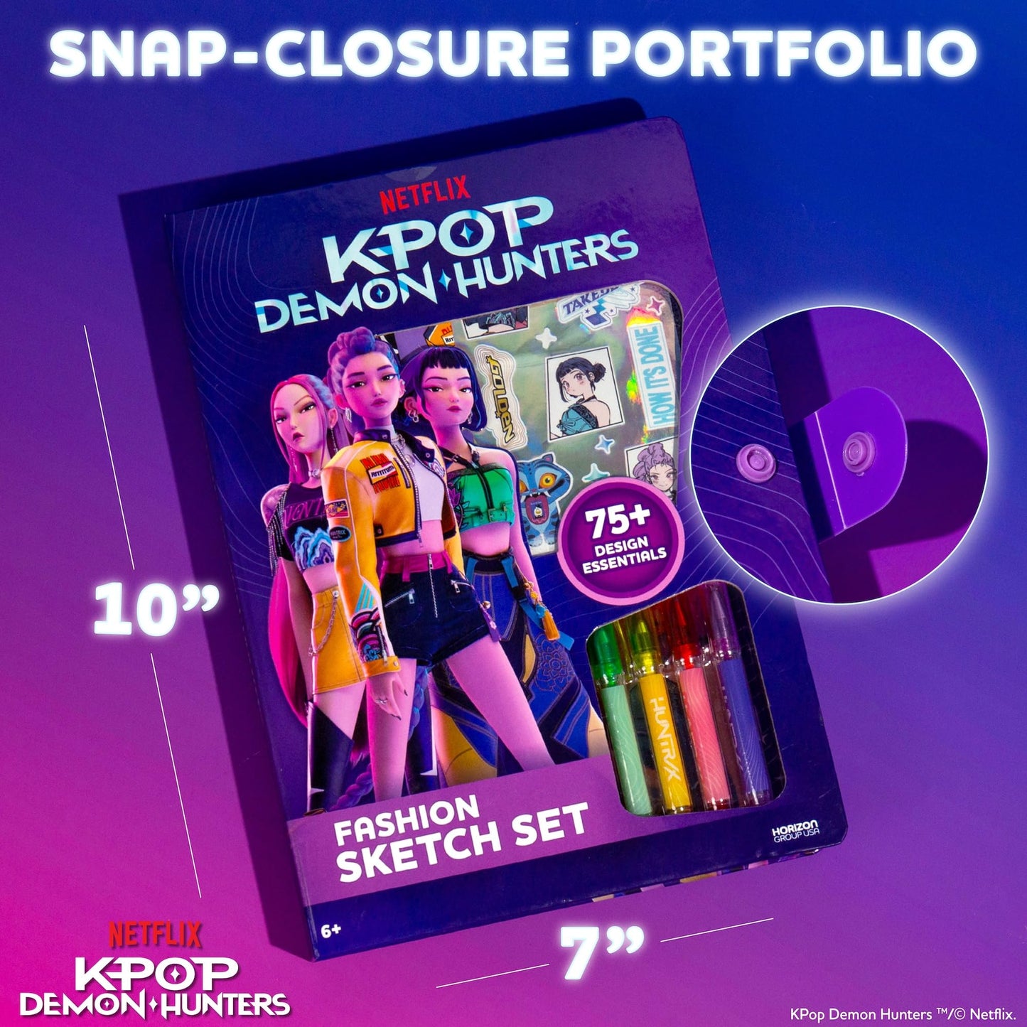 Kpop Demon Hunters™ Fashion Sketch Set, Includes Coloring Book, Gel Pens, Kpop Demon Hunters Stickers, Stencils & More, Great Girls Toys Age 6-8